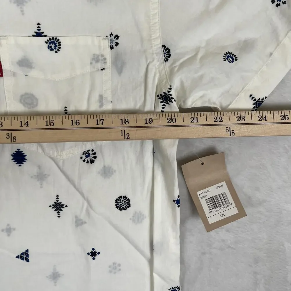 Levi's Shirt Mens Medium White Geometric Short Sleeve Button Front Casual Summer